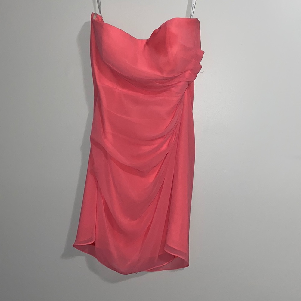 Bill Levkoff Coral Strapless Draped Cocktail Dress